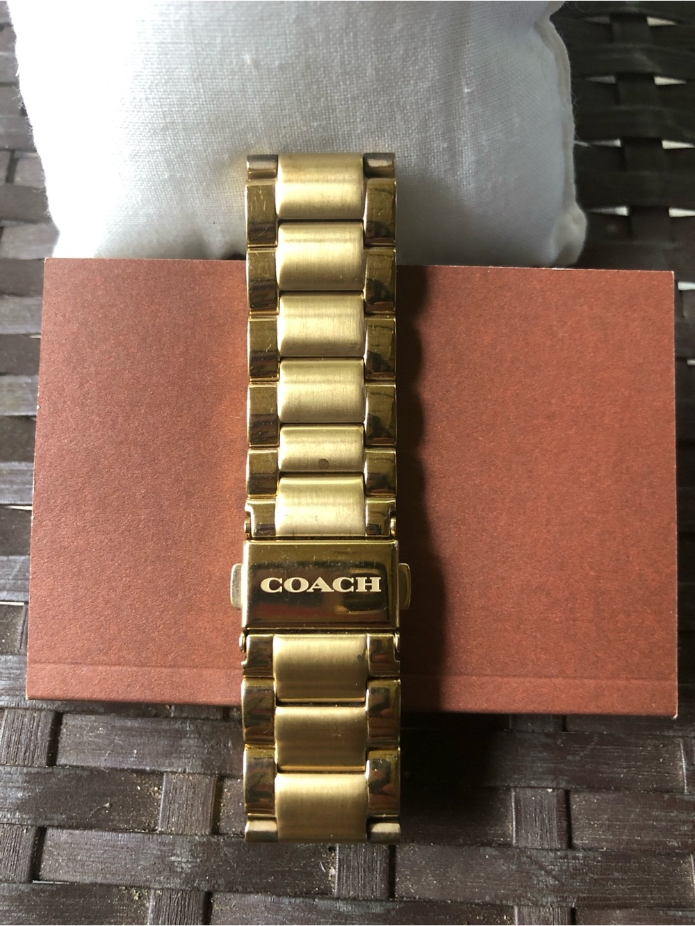 Coach New York Gold watch w/crystals and Coral face - Picture 4 of 8